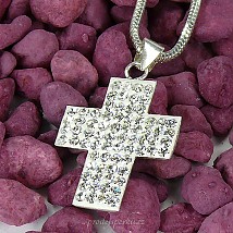 Přívěsek stříbro široký kříž ozdobený zirkony